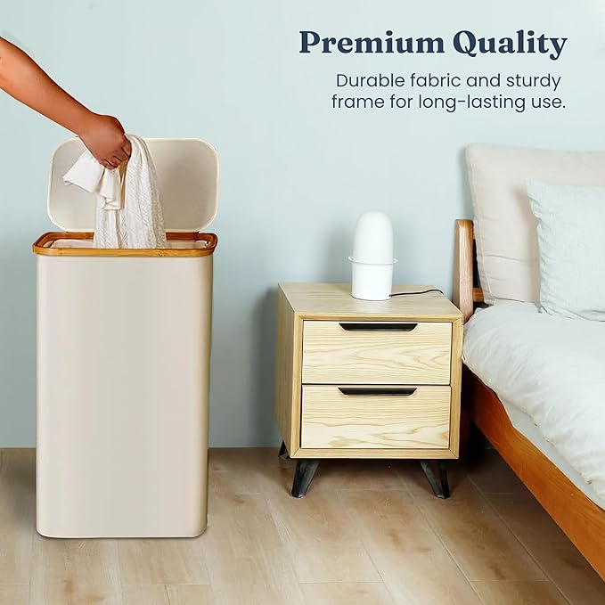 India wholesale co 85L Slim Laundry Hamper with Lid & Handles, Ivory