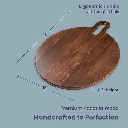 Long Groove Acacia Round Board - 18.5"x15"-Walnut