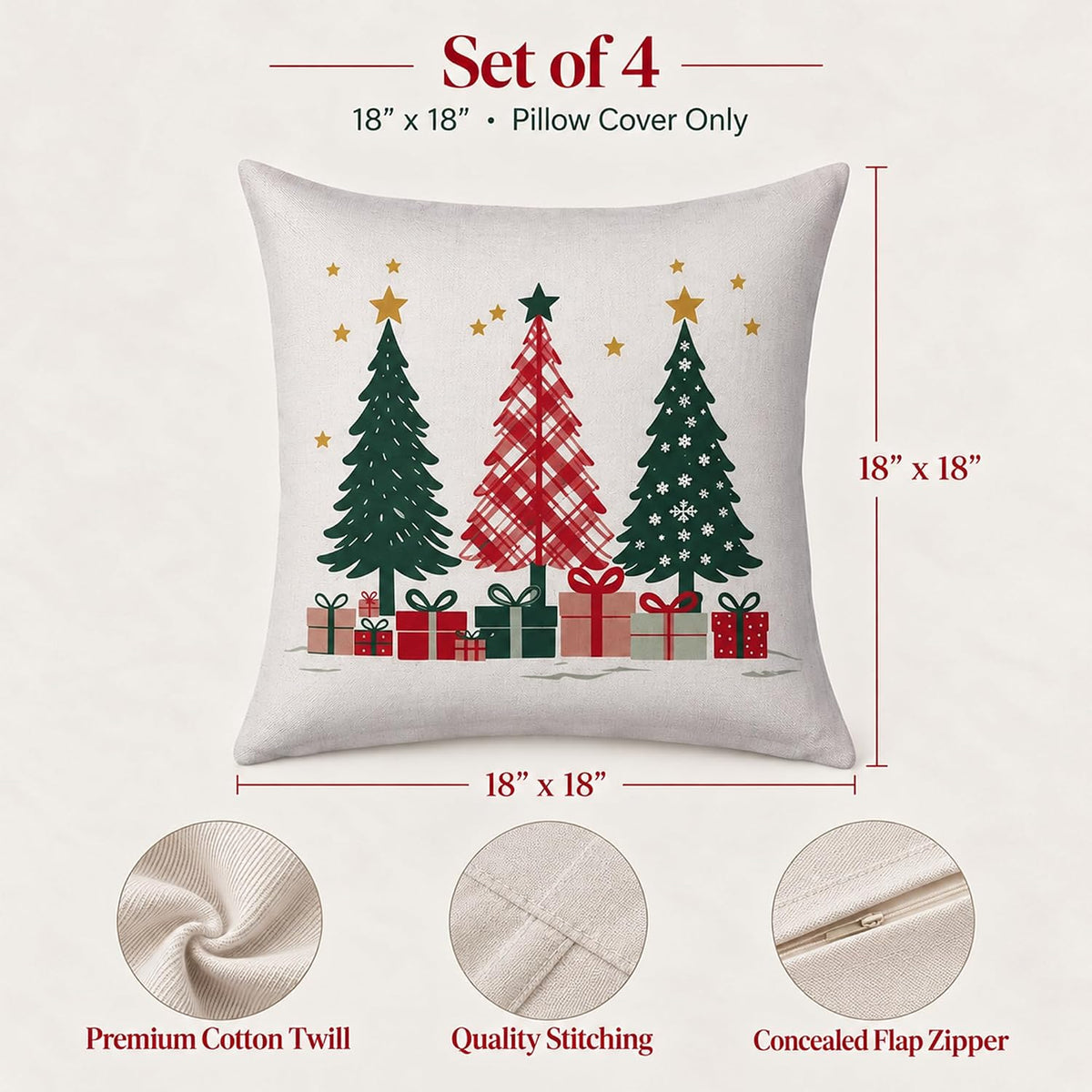 Christmas 18x18 Pillow Cover Set of 4 Cushion Cover