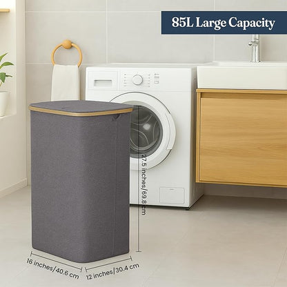 India wholesale co 85L Slim Foldable Laundry Hamper with Lid, gray
