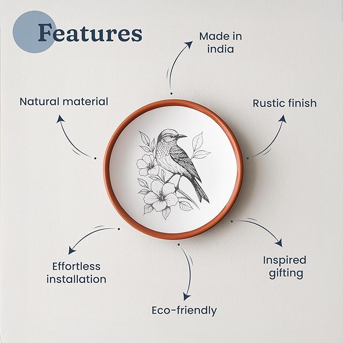 Hummingbird Terracotta Wall Plates Set of 2 – 8 Inch Décor