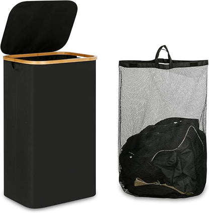 India wholesale co 85L Slim Laundry Hamper with Lid & Handles, black