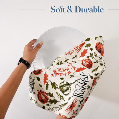 Set of 2 Thankful Printed Dish Towels, Hand Towels, 18" x28", 100% Cotton, Rust & Olive