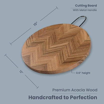 Round Chopping Board Acacia - Chevron- 16x12"