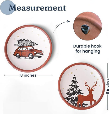 8-Inch Terracotta Christmas Plates Set of 2