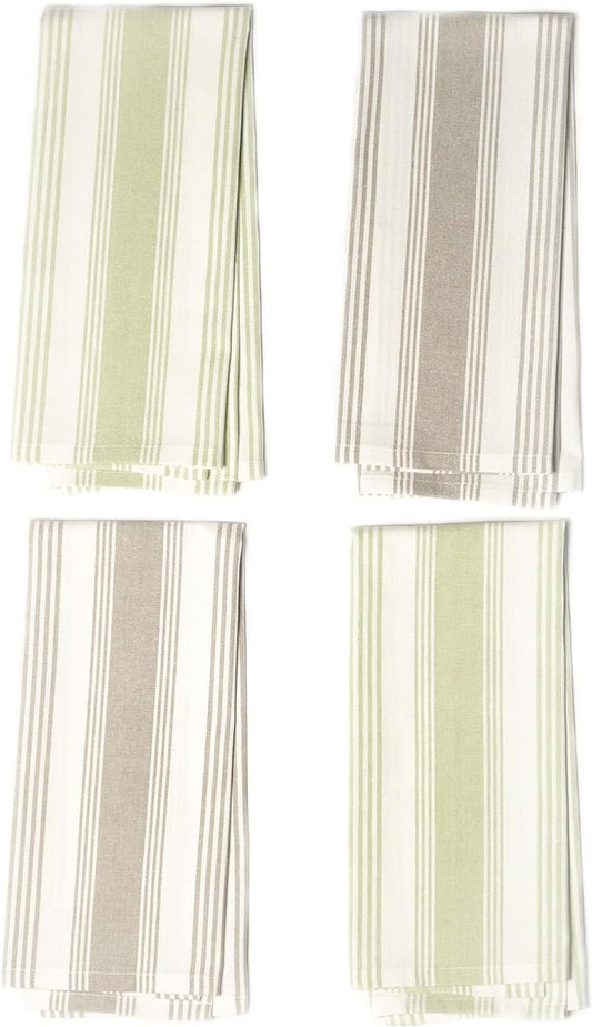 Set of 4 yarn Dyed Kitchen Towel, 18" x 28", Recycled Cotton, Gray & Green - India Wholesale Co.