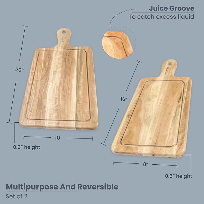 Neem Chopping Board-Long Handle 20X10" and 16X8", Set of 2