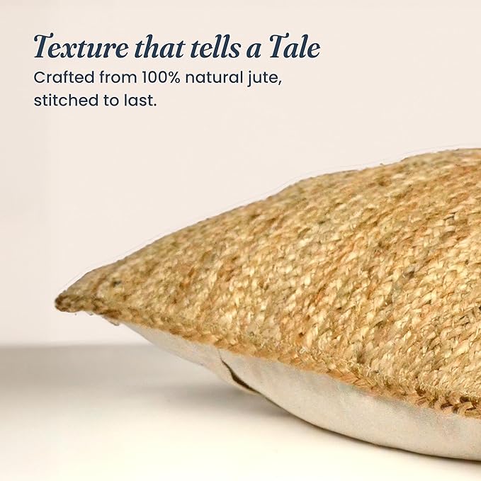 Handwoven Jute Pillow Cover 20x12” – Boho Natural Decor