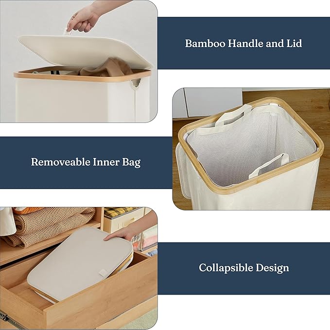 India wholesale co 85L Slim Laundry Hamper with Lid & Handles, Ivory