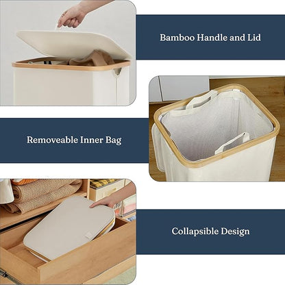 India wholesale co 85L Slim Laundry Hamper with Lid & Handles, Ivory