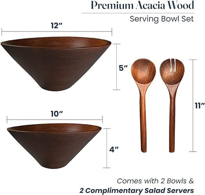 Bowls Plain Acacia - 12x5", 10x4", Set of 2 Walnut