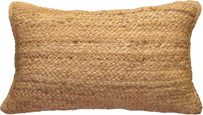 Handwoven Jute Pillow Cover 20x12” – Boho Natural Decor
