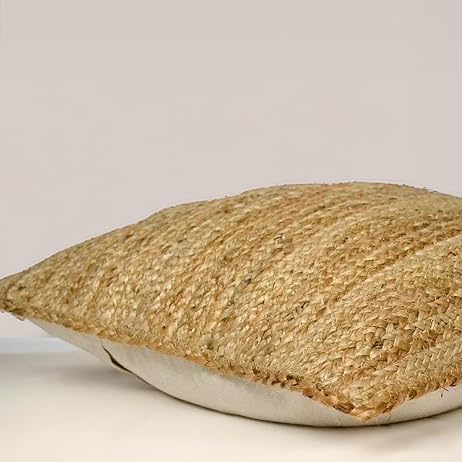 Jute Braided Decorative Pillow Cover, 18 x 18 inch, Natural - India Wholesale Co.