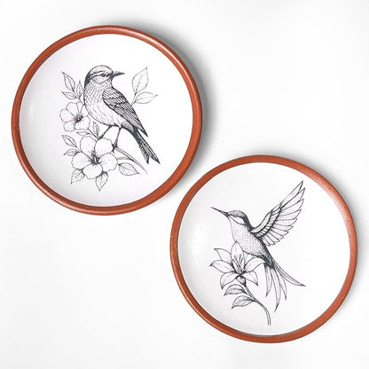 Hummingbird Terracotta Wall Plates Set of 2 – 8 Inch Décor