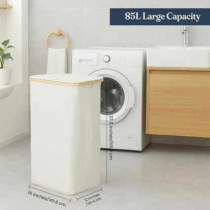 India wholesale co 85L Slim Laundry Hamper with Lid & Handles, Ivory