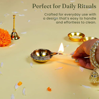 Handmade Brass Kuber Diyas Set of 2 – Gold Finish Oil Lamps for Pooja