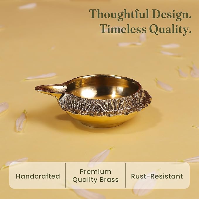 Handmade Brass Kuber Diyas Set of 4 – Gold Finish Oil Lamps for Pooja & Decor