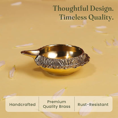 Handmade Brass Kuber Diyas Set of 4 – Gold Finish Oil Lamps for Pooja & Decor