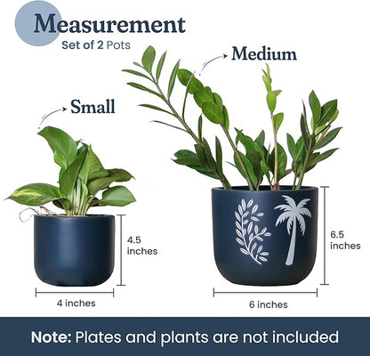 Blue Terracotta Planter Set of 2 – 4” & 6” Pots