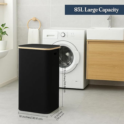 India wholesale co 85L Slim Laundry Hamper with Lid & Handles, black