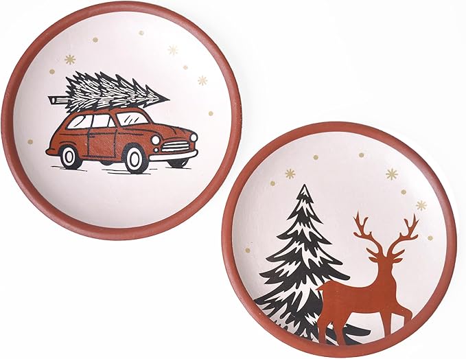 8-Inch Terracotta Christmas Plates Set of 2