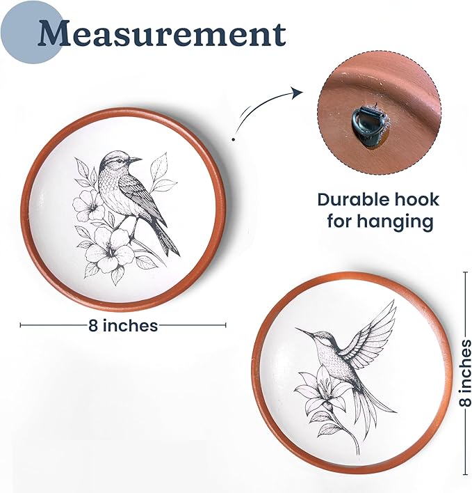 Hummingbird Terracotta Wall Plates Set of 2 – 8 Inch Décor