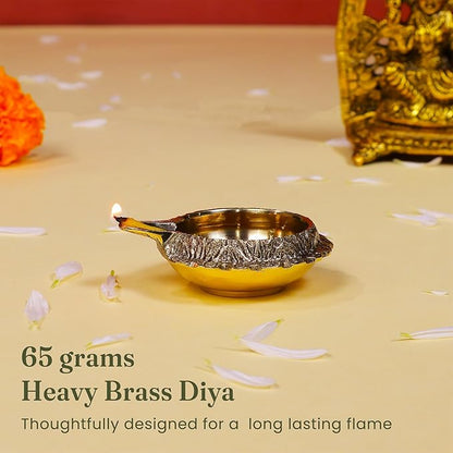Handmade Brass Kuber Diyas Set of 2 – Gold Finish Oil Lamps for Pooja
