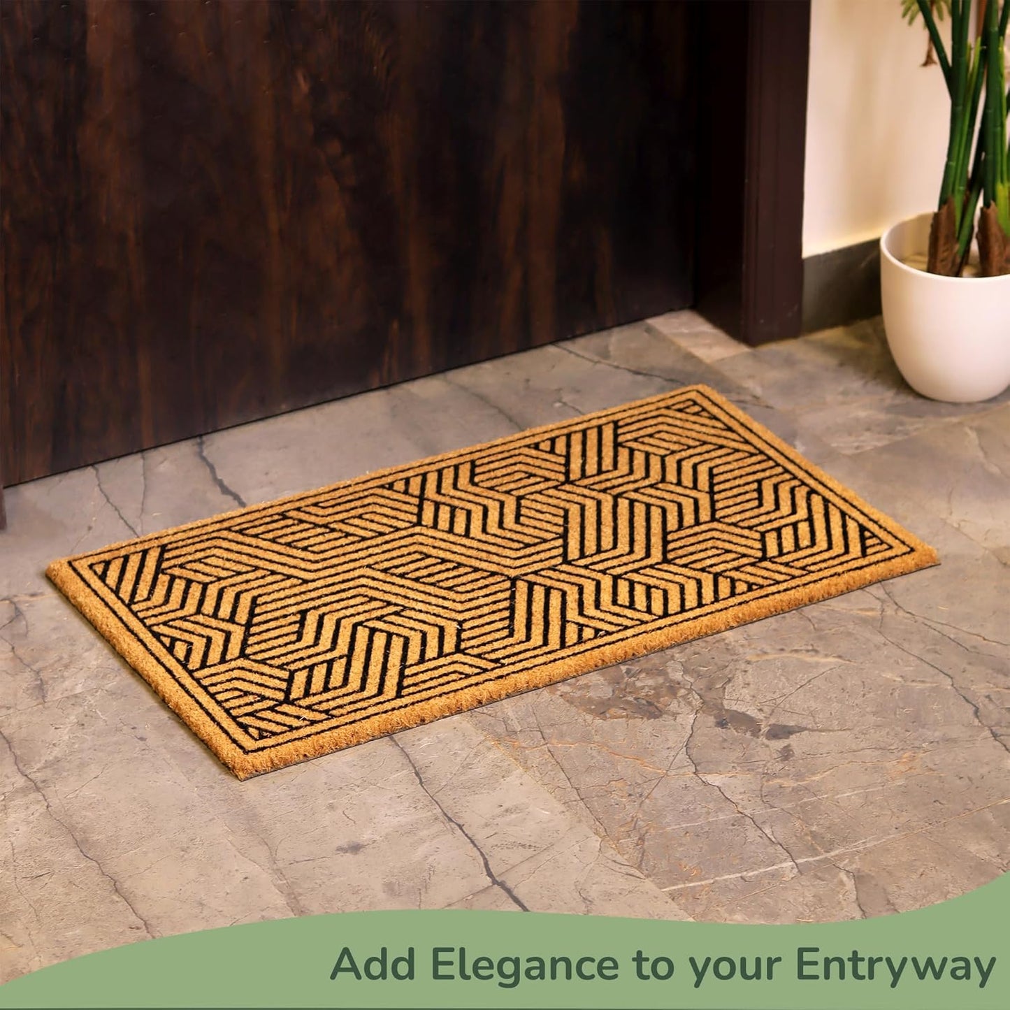 Geometric Coir Welcome Doormat – Non-Slip Indoor Outdoor Rug