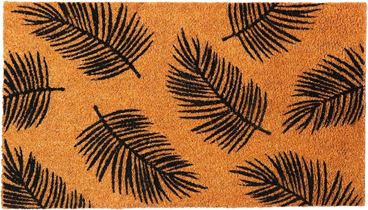 Coir Mats Tropical Leaf Print-17X30" - Beige/Black