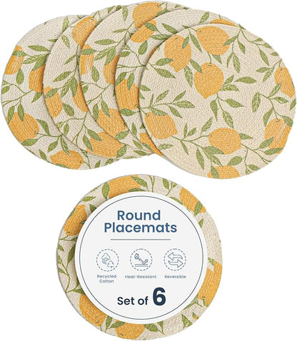 Printed Lemon Braided Placemat Set of 6- Recycle Cotton