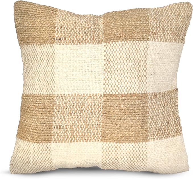 Jute Braided Decorative Pillow Cover, 18 x 18 inch, Natural & Ivory - India Wholesale Co.
