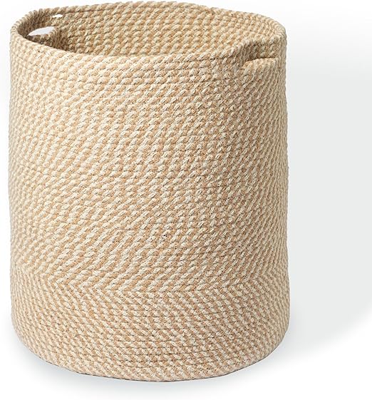 Cotton Basket, Cotton, 15x15x17.7, Brown & White- Melange