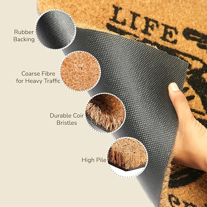 Coir Mats Cycle Print -17X30" -Beige/Black