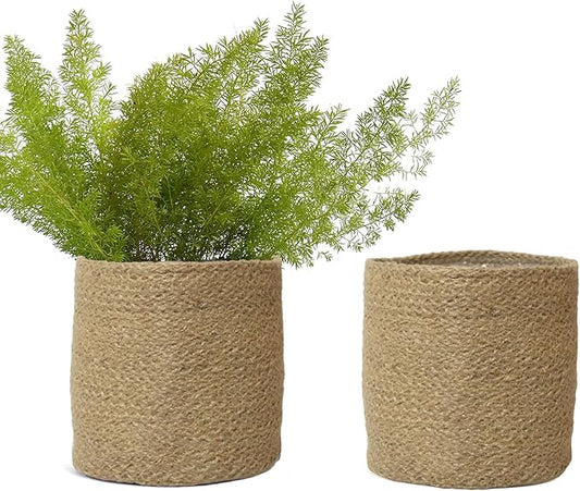 Jute Planter Set of 2, Natural Jute, 6.5x6.5x6, Brown