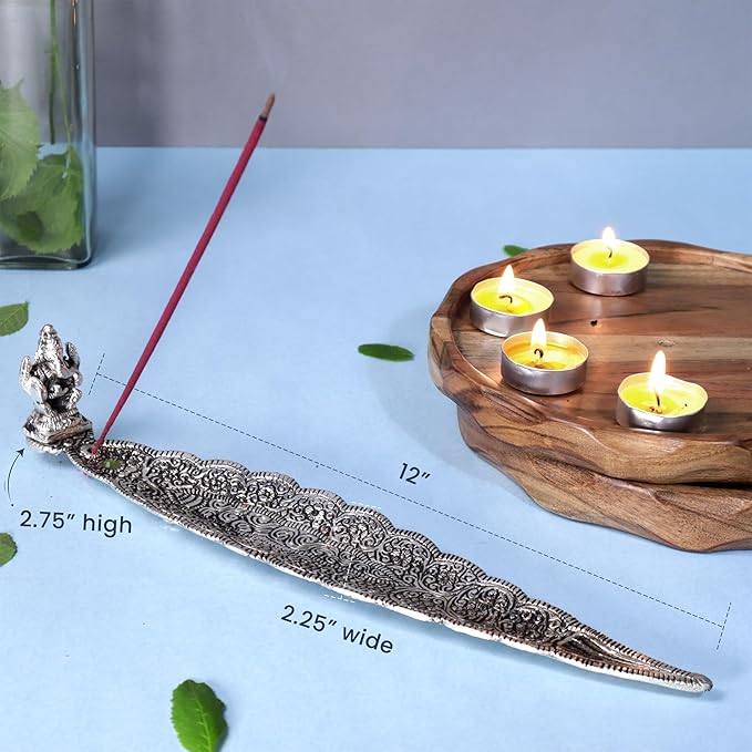 Leaf Incense Holder, handgraved with Antique Silver finish, Set of 2 - India Wholesale Co.