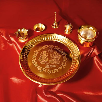 Pooja Thaal or Thali, Decorative Plate, Gold Box, Set of 1 - India Wholesale Co.