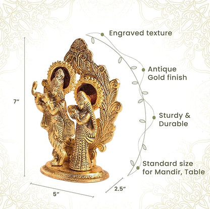 Radha Krishna Idol, Handcrafted with Antique Gold, Set of 1 - India Wholesale Co.