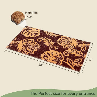 Coir Mats Floral Motif -17"X30" Brown