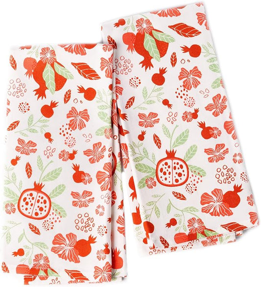 Set of 2 Pomegranate Printed Kitchen Towel 18" x28" , 100% Fresh cotton, Sage & Peppery red - India Wholesale Co.