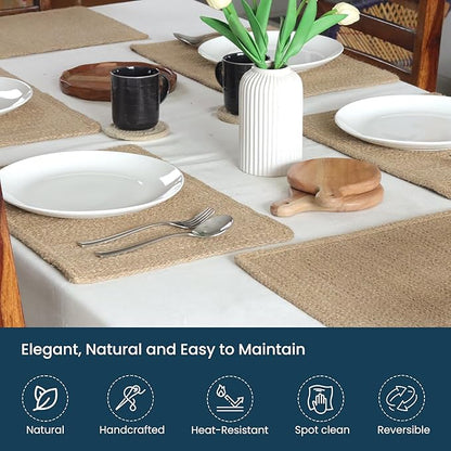 Jute Table Placemat, Plain Jute, Set of 6, 18x12"