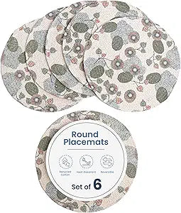 Green Printed Kiwi Braided Placemat Set of 6- Recycle Cotton