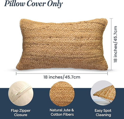 Handwoven Jute Pillow Cover 20x12” – Boho Natural Decor