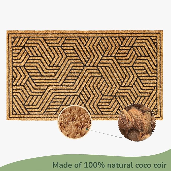 Geometric Coir Welcome Doormat – Non-Slip Indoor Outdoor Rug
