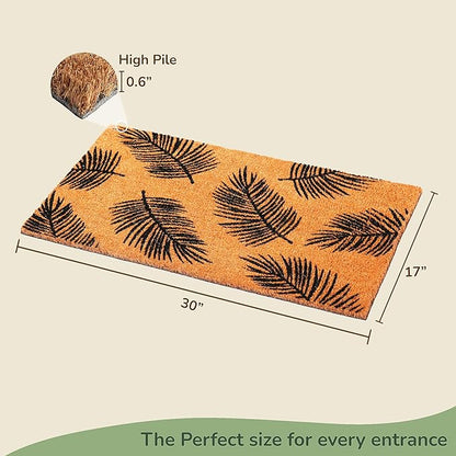 Coir Mats Tropical Leaf Print-17X30" - Beige/Black