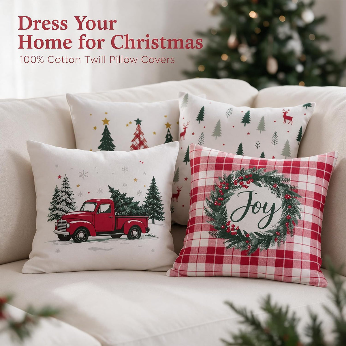Christmas 18x18 Pillow Cover Set of 4 Cushion Cover