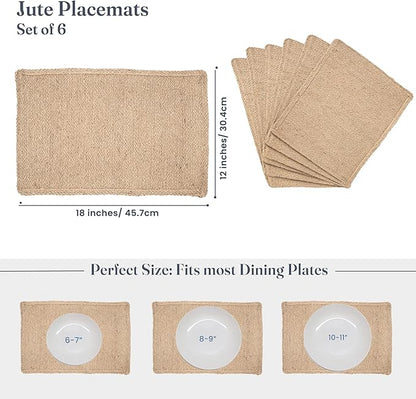 Jute Table Placemat, Plain Jute, Set of 6, 18x12"