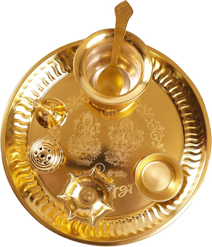 Pooja Thaal or Thali, Decorative Plate, Gold Box, Set of 1 - India Wholesale Co.