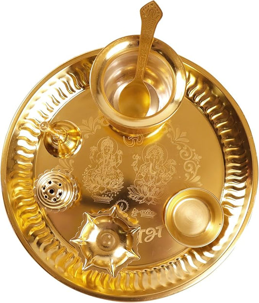 Pooja Thaal or Thali, Decorative Plate, Gold Box, Set of 1 - India Wholesale Co.