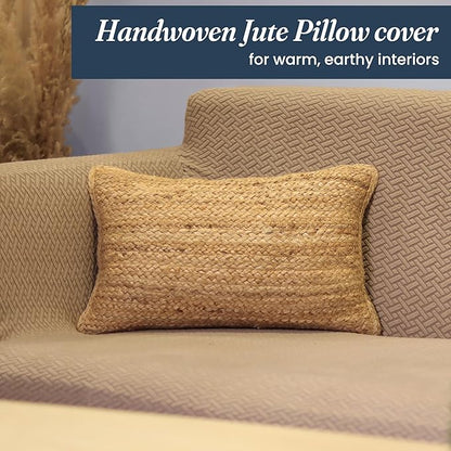 Handwoven Jute Pillow Cover 20x12” – Boho Natural Decor