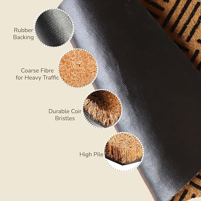 Geometric Coir Welcome Doormat – Non-Slip Indoor/Outdoor Rug